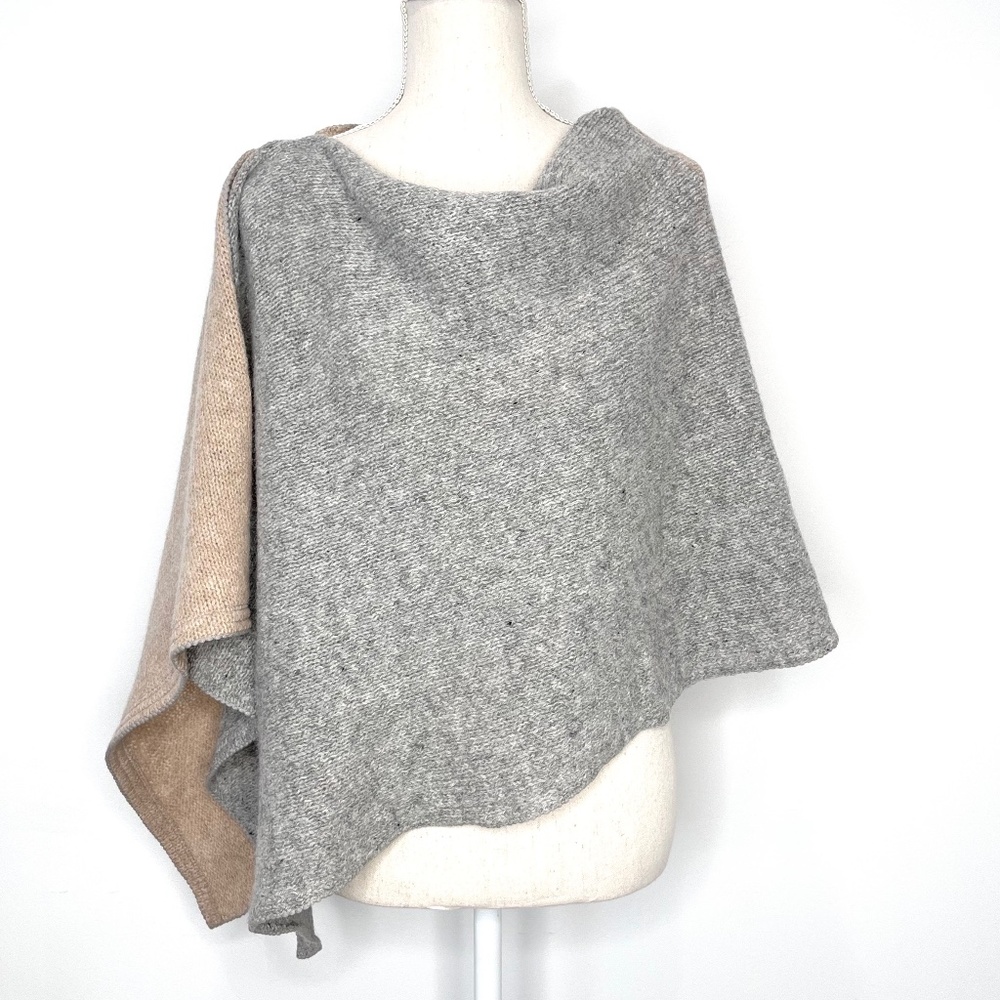 Raisa Antonia Gray Tan Wool Poncho Blanket Scarf